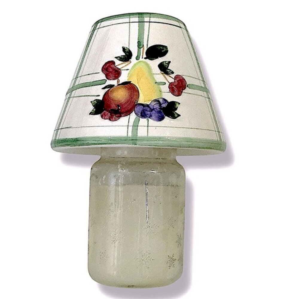 Candle Lamp Shade Topper Raised Fruit Green White Farmhouse Plaid Large 5” - Picture 2 of 16